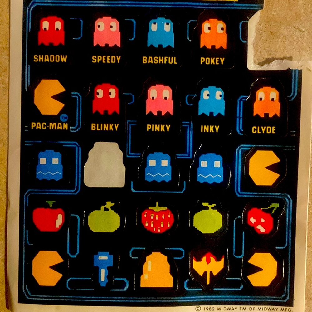 Pac-man Rare Vintage Hallmark Sticker Sheet - 80's Retro PacMan Video Game Atari